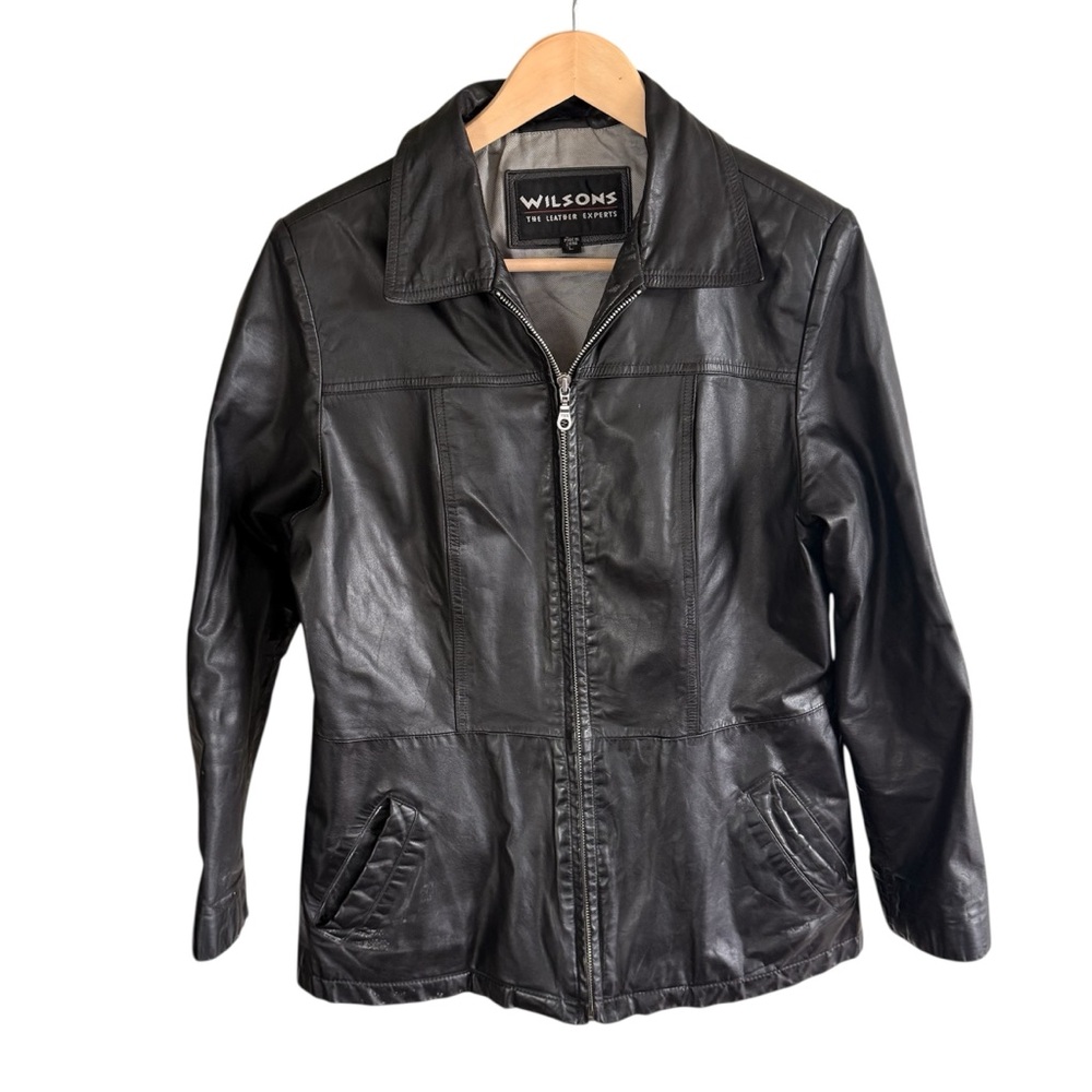 Wilson Black Leather Jacket Women’s Zip-Front 100% Genuine Leather Jacket Large